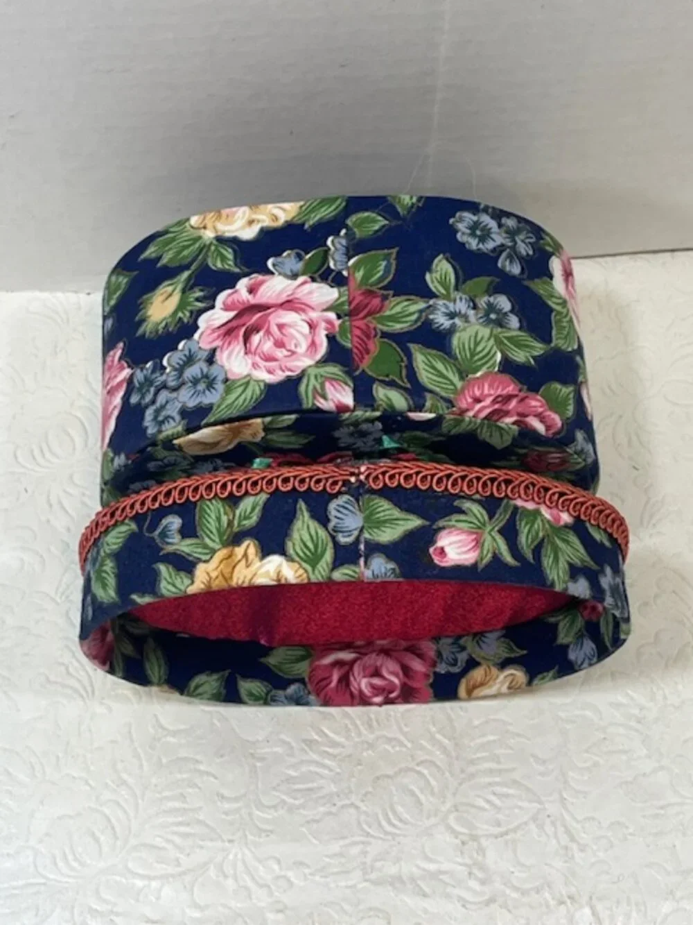 VTG Oval 2-Piece Floral Padded Fabric-Covered Storage Trinket Sewing JewelryBox